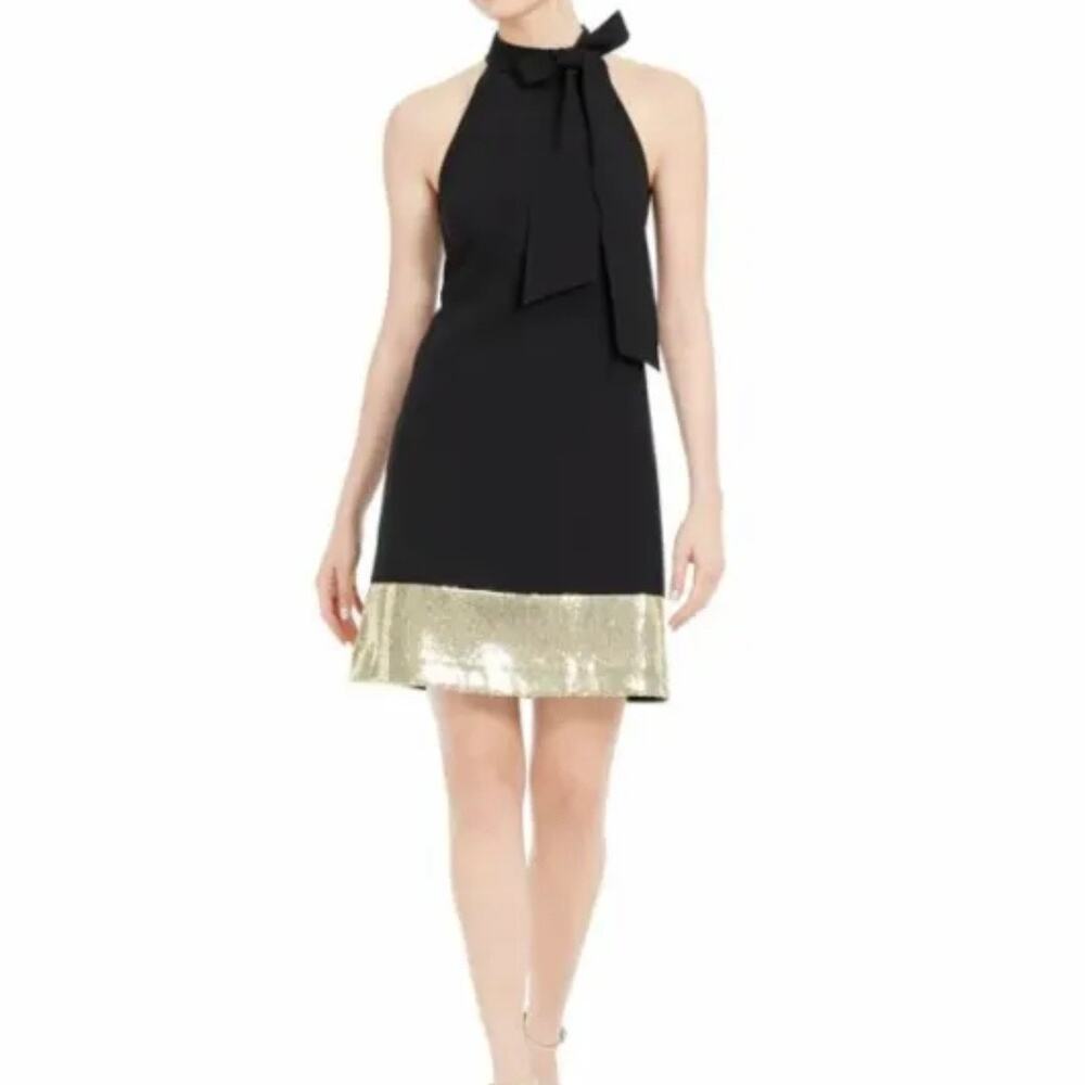 Vince Camuto Women's Black & Gold Sequin Shift Dress Size 2P
